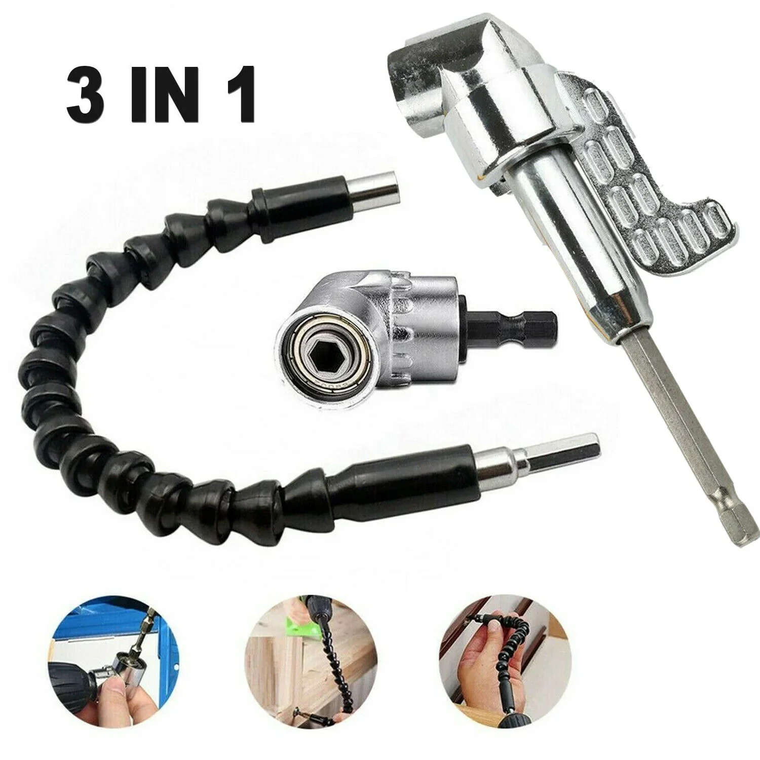 Adjustable 105 Degree Right Angle Screwdriver Set Socket Holder Adapter Bits Drill Bit Screw Driver Tool 1/4inch Hex Bit Socket