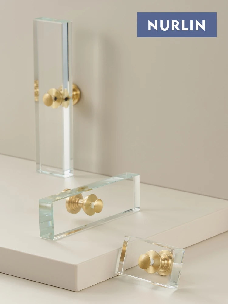 Nurlin Brass Acrylic Cabinet Drawer Wardrobe Door Furniture Rectangular   Handle Knobs T-bar Pull