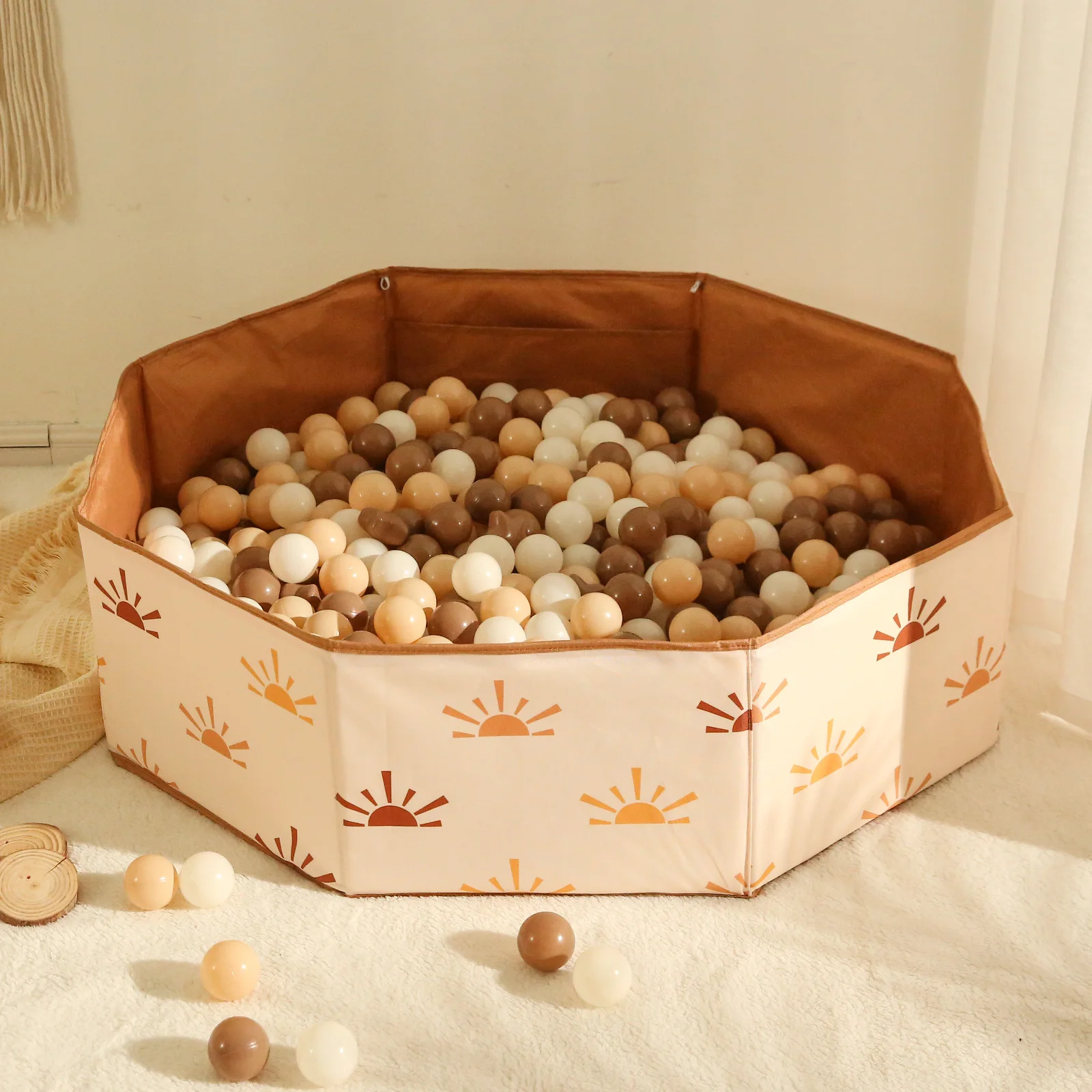 1pc 어린이 홈 접이식 8면 갈색 공 구덩이 풀 장난감 (공 없음) 어린이 놀이를위한 운반 가방 포함