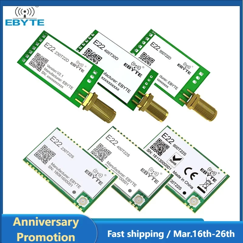 LoRa Module EBYTE E22 Series SMD DIP 433MHz 915MHz 868MHz 22dBm 30dBm IPEX/Stamp Hole SMA-K Wireless Module