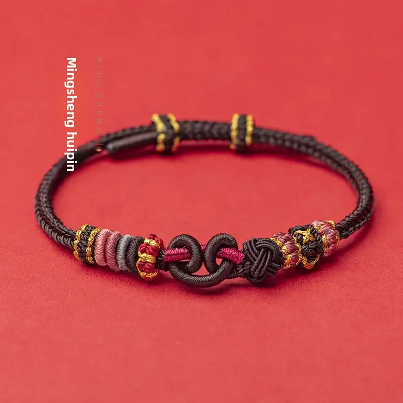 Black Gold Original Black Myth Wukong Hand Rope Hand-woven Eight-strand Bracelets Red Rope Semi-finished Wearing Gold Jewelry