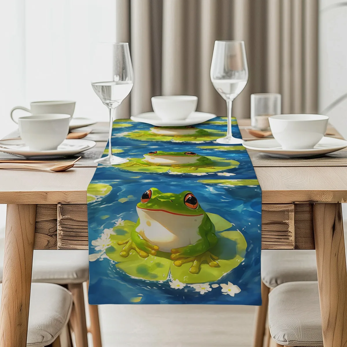 decorations table runner Summer Frog Lotus Art Tablecloth for Home Kitchen Party Settings Gift Ideas,Dinner Setting
