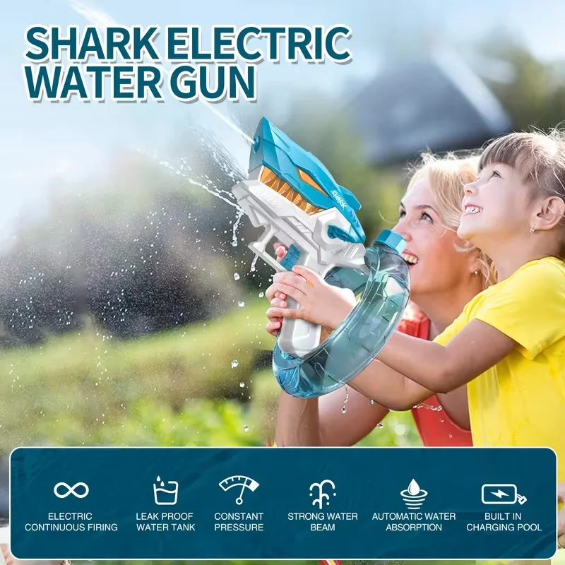 2024 New Ring Electric Relauncher Children\'s Water Gun Toy Automatic Burst Pistol Bath Toy Beach Water Play Shark Slant Gun Gift