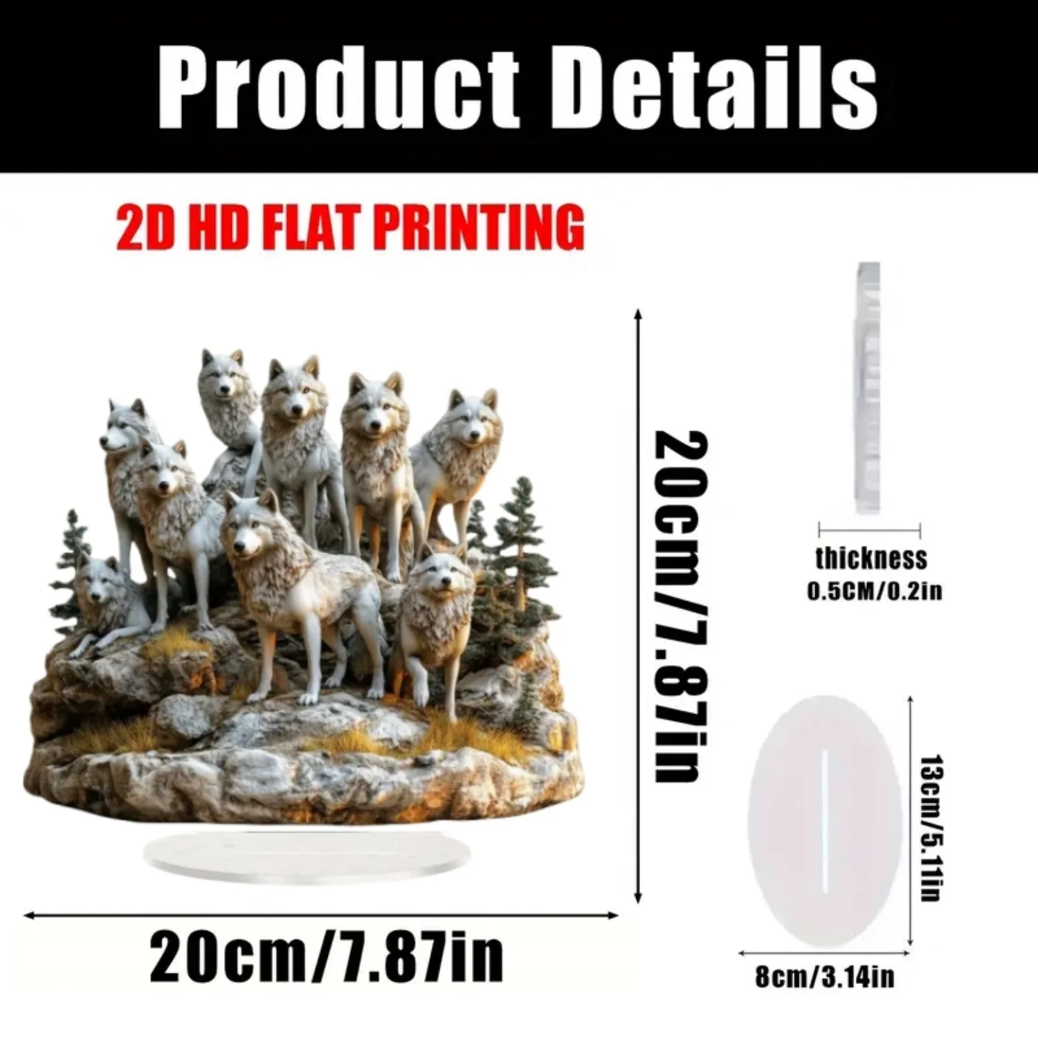 Full Moon Wolf Howl Statue,2D Flat Acrylic Figurine,Home,Office,studio,Cafe,room,display Case,Table Ornament Desktop Decor Gift