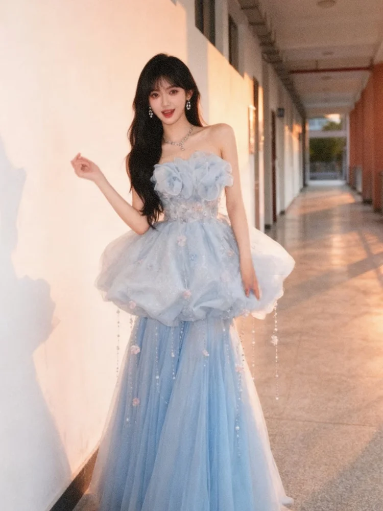 

Blue Mermaid Wedding Dress Photo Studio Photography Costume Outdoor Travel Shoot Cinematic Theme New Arrival Women's Fashion