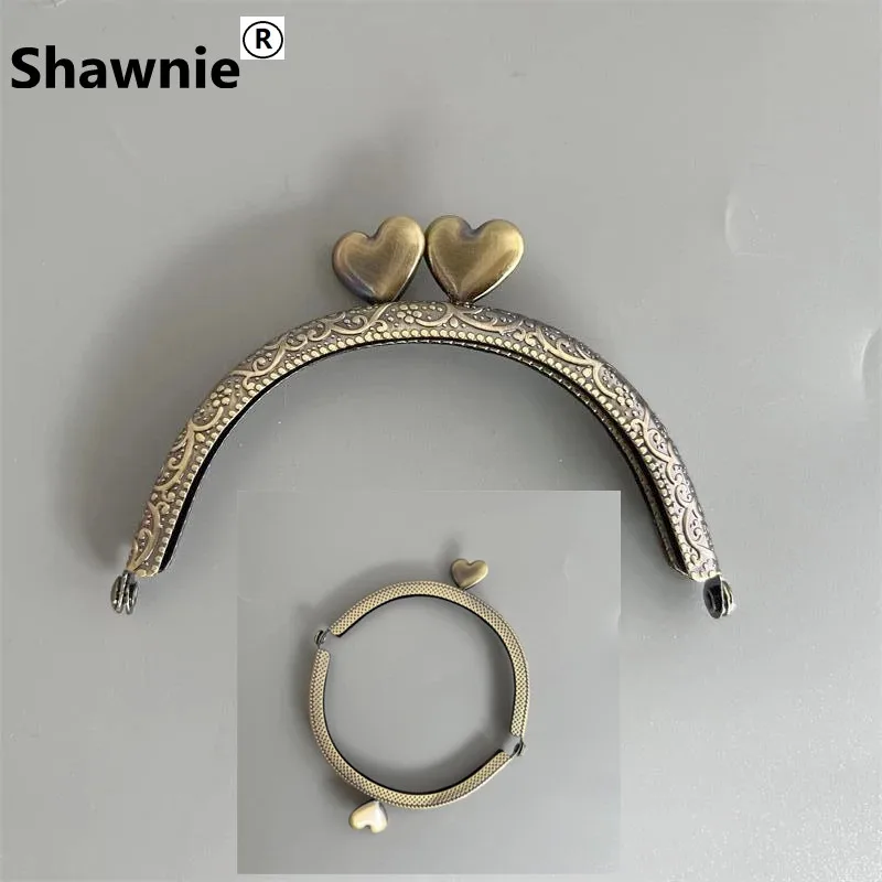 

9.0 cm Small Purse Frame Love Lock Semicircle Bag Parts No Screw Women Wallet Bag Accessories Card Clutch Bag Hardware Bronze