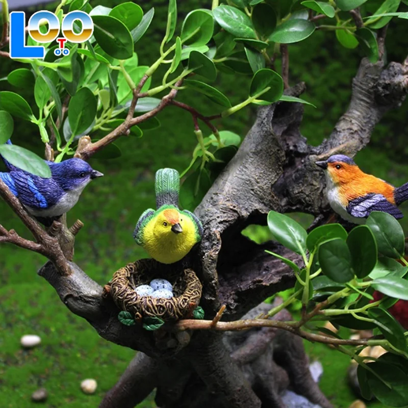 1/4 pçs estatuetas birdie micro paisagem ornamentos ninho de pássaro ovos mini jardinagem bonsai simulação modelo casa de bonecas decoração