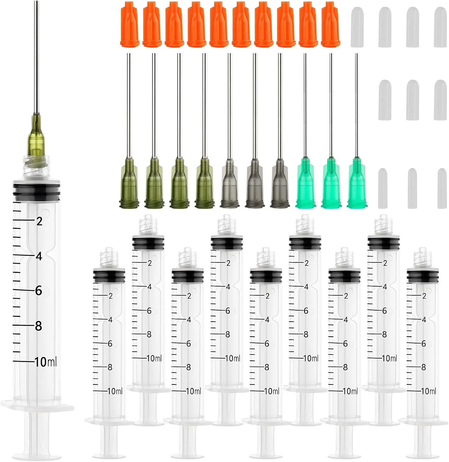 40Pcs 10ml Luer Lock Plastic Dispensing Syringe Kit, Blunt Tip Needles & Caps for Glue Oil Ink DIY Craft Lab Industrial Liquid M