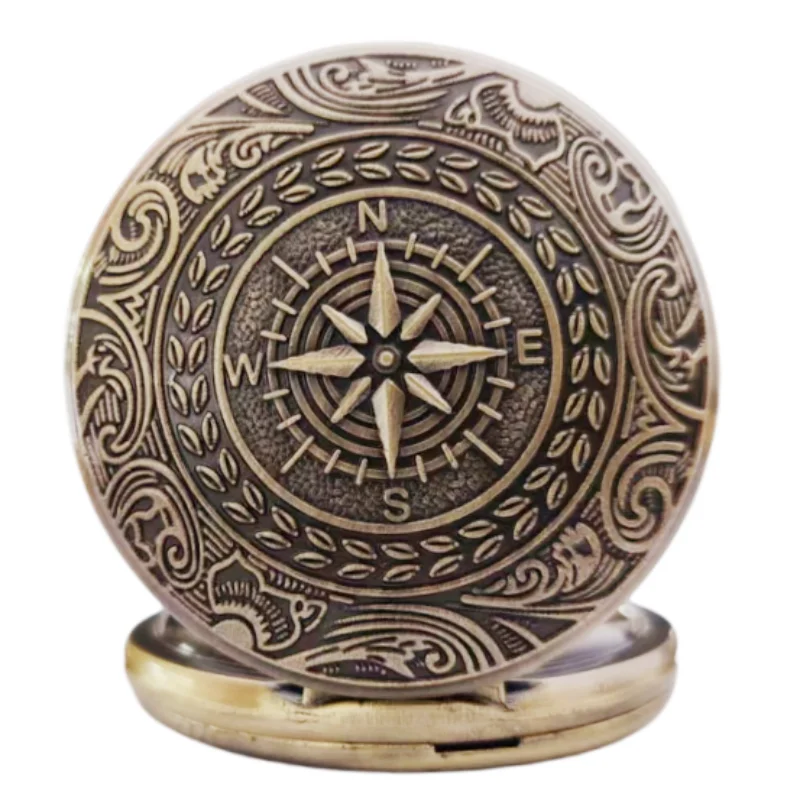 Retro Charm Neutral Fashion Compass Engraved Quartz Pocket Watch Steampunk Men's and Women's Necklace Pendant Gift