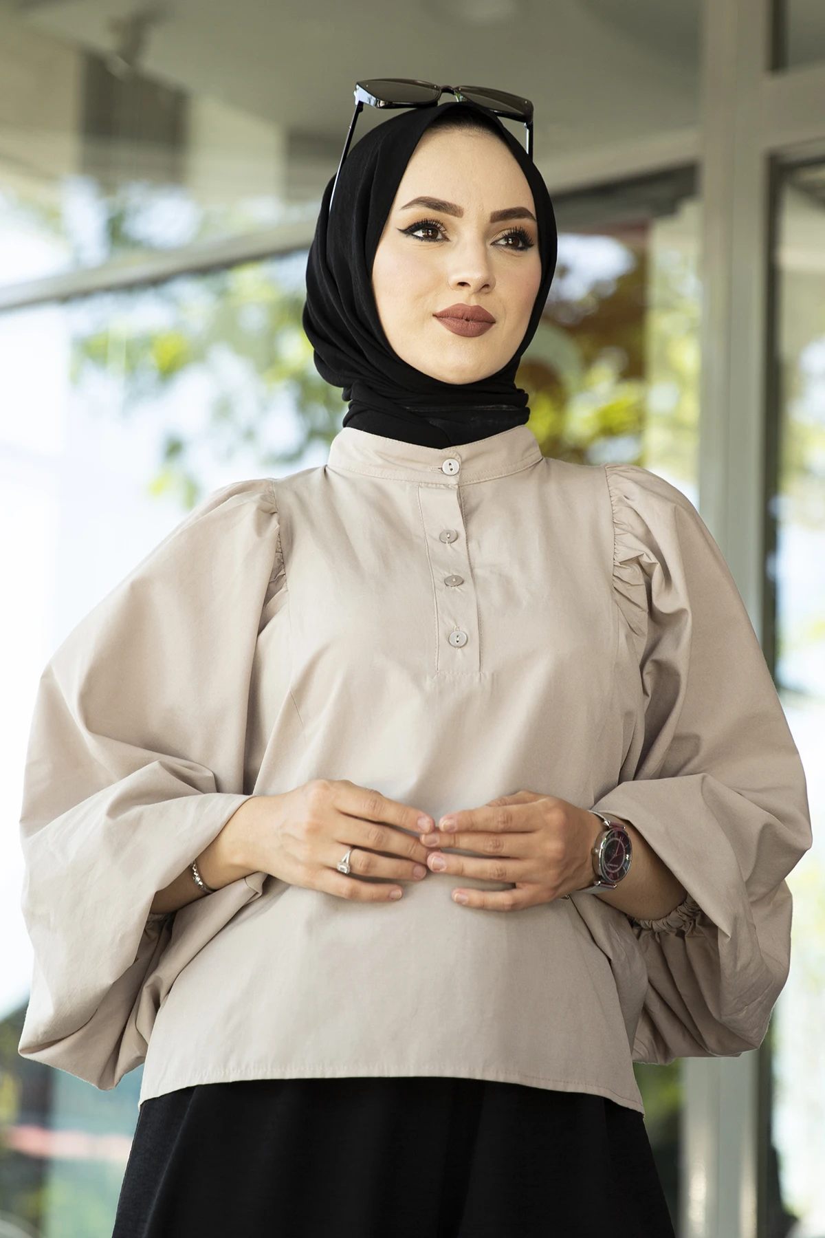 Balloon Sleeve Shirt E-Stone Winter Autumn 2021 Muslim Women Hijab headscarf Islamic Turkey