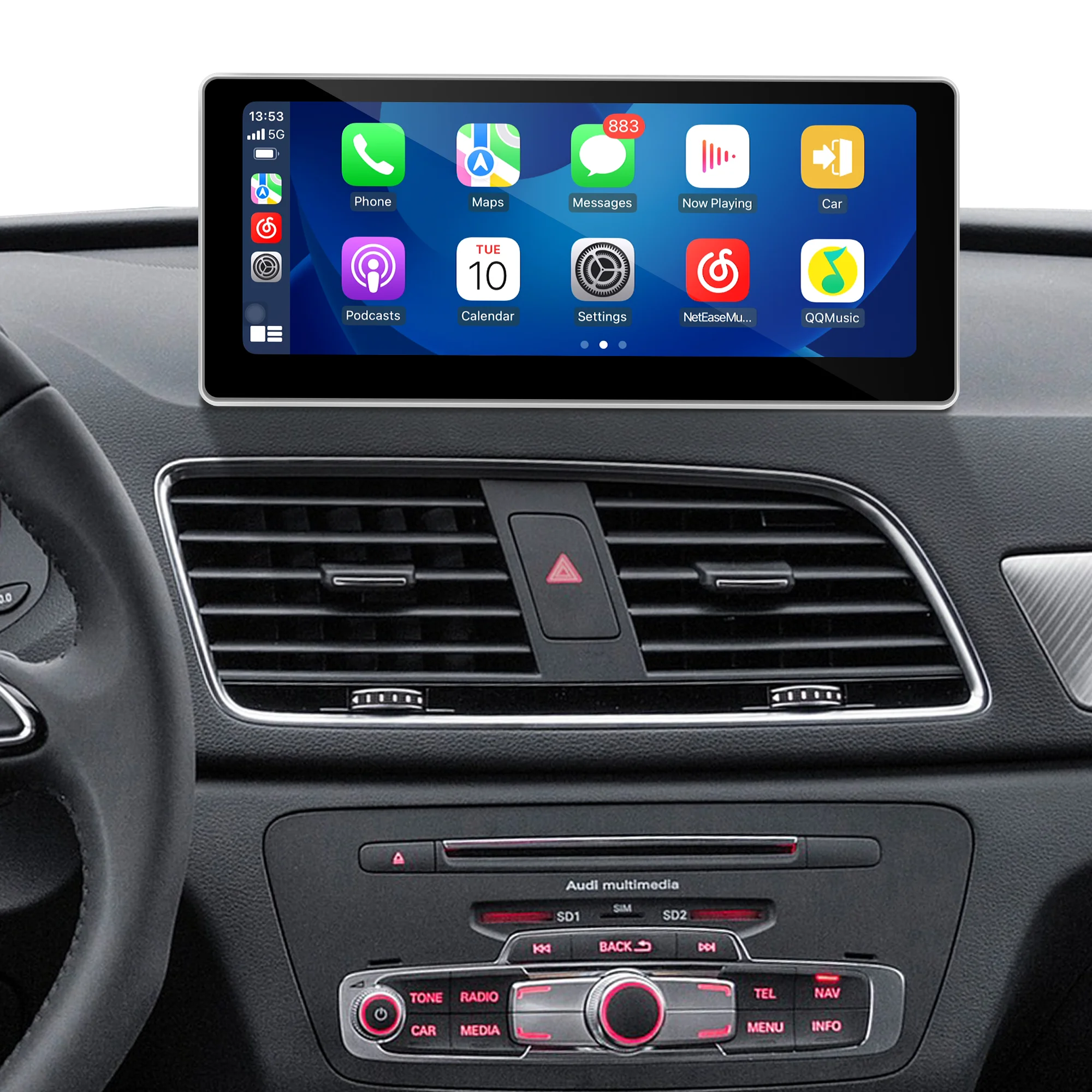 Autoradio สําหรับ Audi Q3 8U 2012-2018 Android CarPlay หน้าจอสัมผัสมัลติมีเดีย Android อัตโนมัติสเตอริโอหน่วย Netflix Hulu YouTube BT