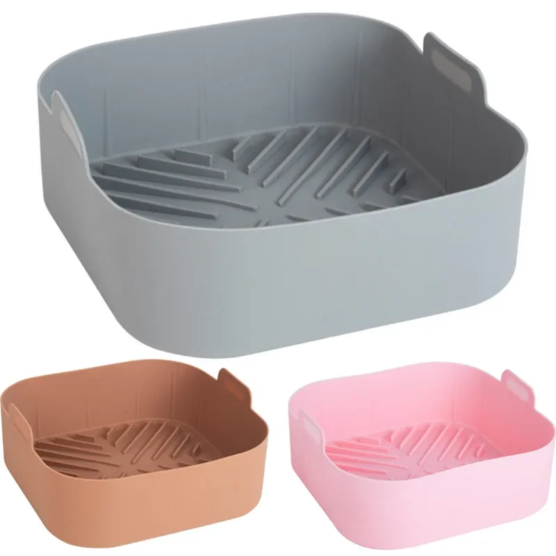 21CM Silikonowa frytkownica powietrzna Taca do grillowania Podkładka pod grilla Płyta Airfryer Piekarnik Forma do pieczenia Garnek Bezpieczna dla żywności Kwadratowa patelnia do frytownicy wielokrotnego użytku