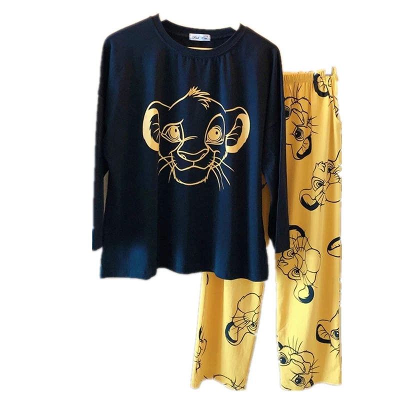 The Lion King Simba Cute Pajamas Set Autumn Winter Long Sleeve Leisure Sleepwear for Women Loose Nightwear Homewear Suit