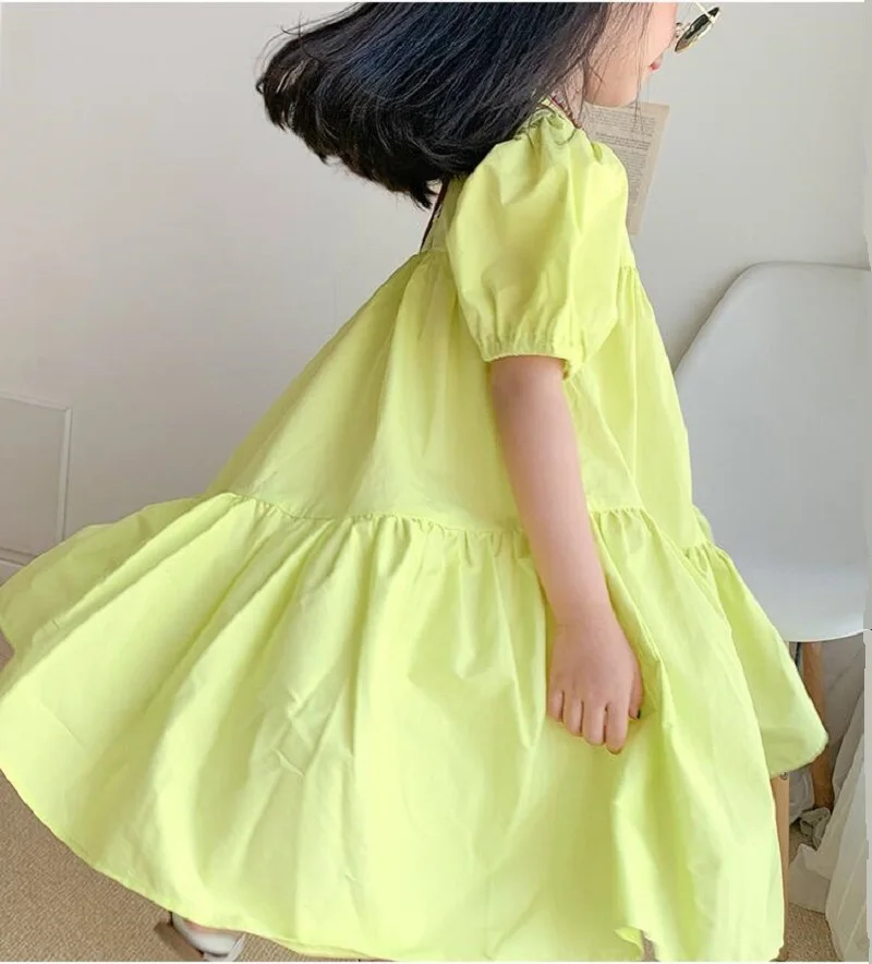 Vestido asimétrico plisado de manga corta para bebés y niñas, ropa encantadora de algodón, atuendo informal de verano, 2-8 años