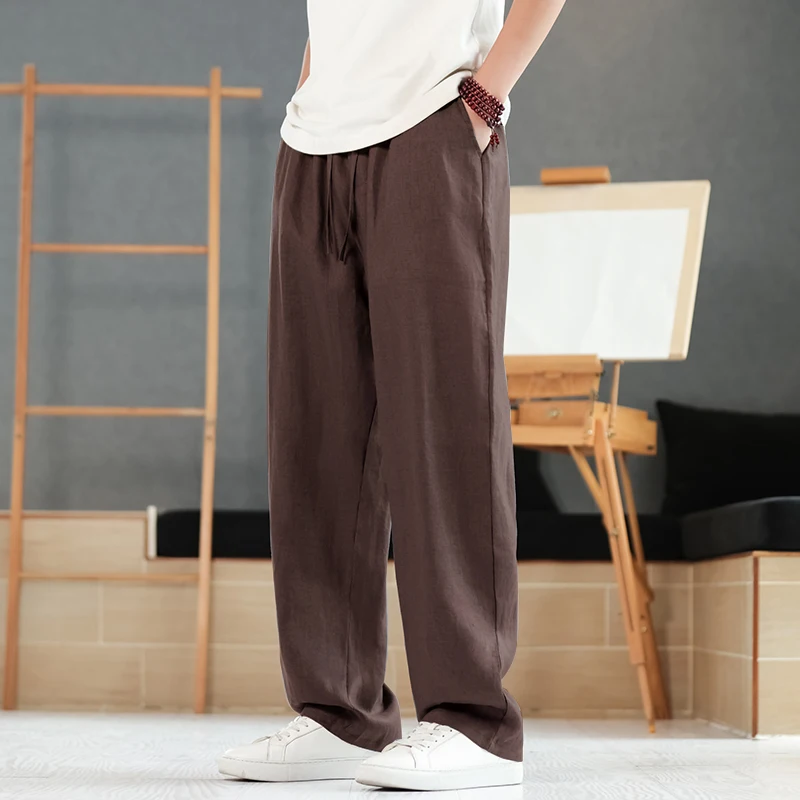

2026 Spring Summer Loose Linen Pants Men Casual Pants Men Thin Straight Breathable Pants Men Retro Comfortable Loose Trousers