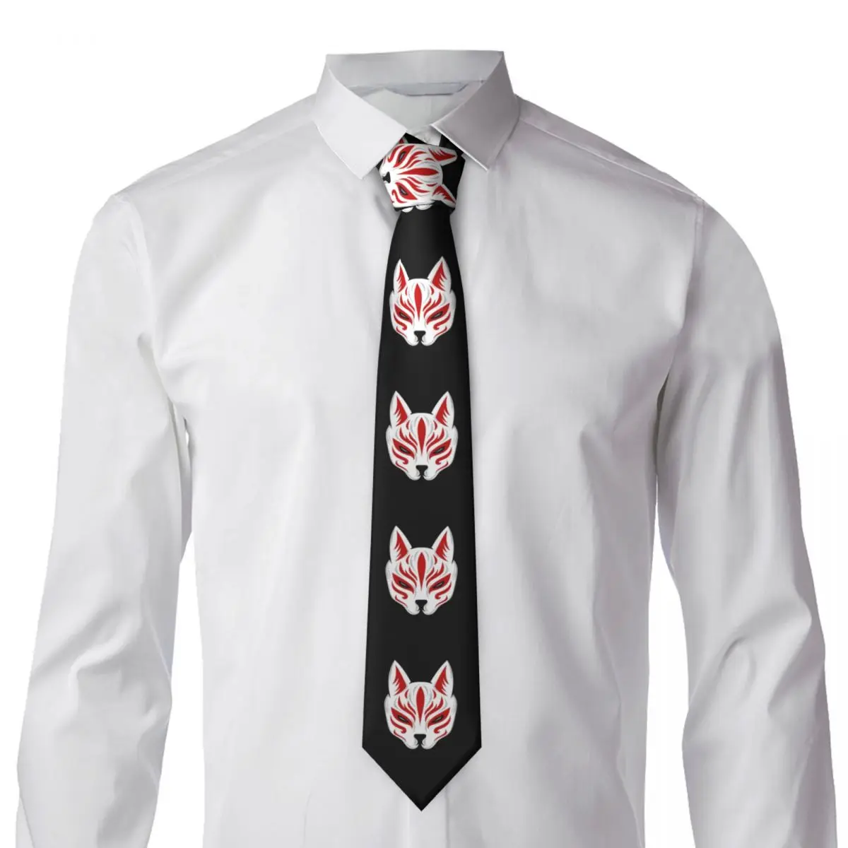 Kitsune Maskenkrawatte für Herren, Seide, Polyester, 8 cm, Krawatten, Party, Anzüge, Krawatte, lässig, Gravatas