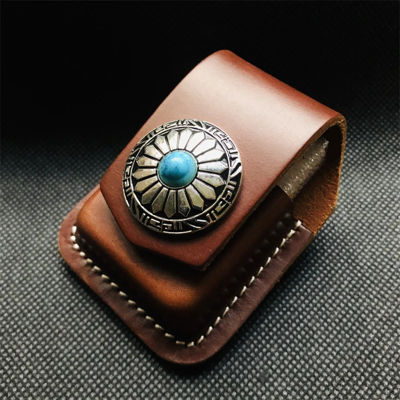 Retro Pentagram Kerosene Gasoline Lighter Leather Waist Bag For Zippo Lighters Handmade Belt Holster Cigarette Lighter Case
