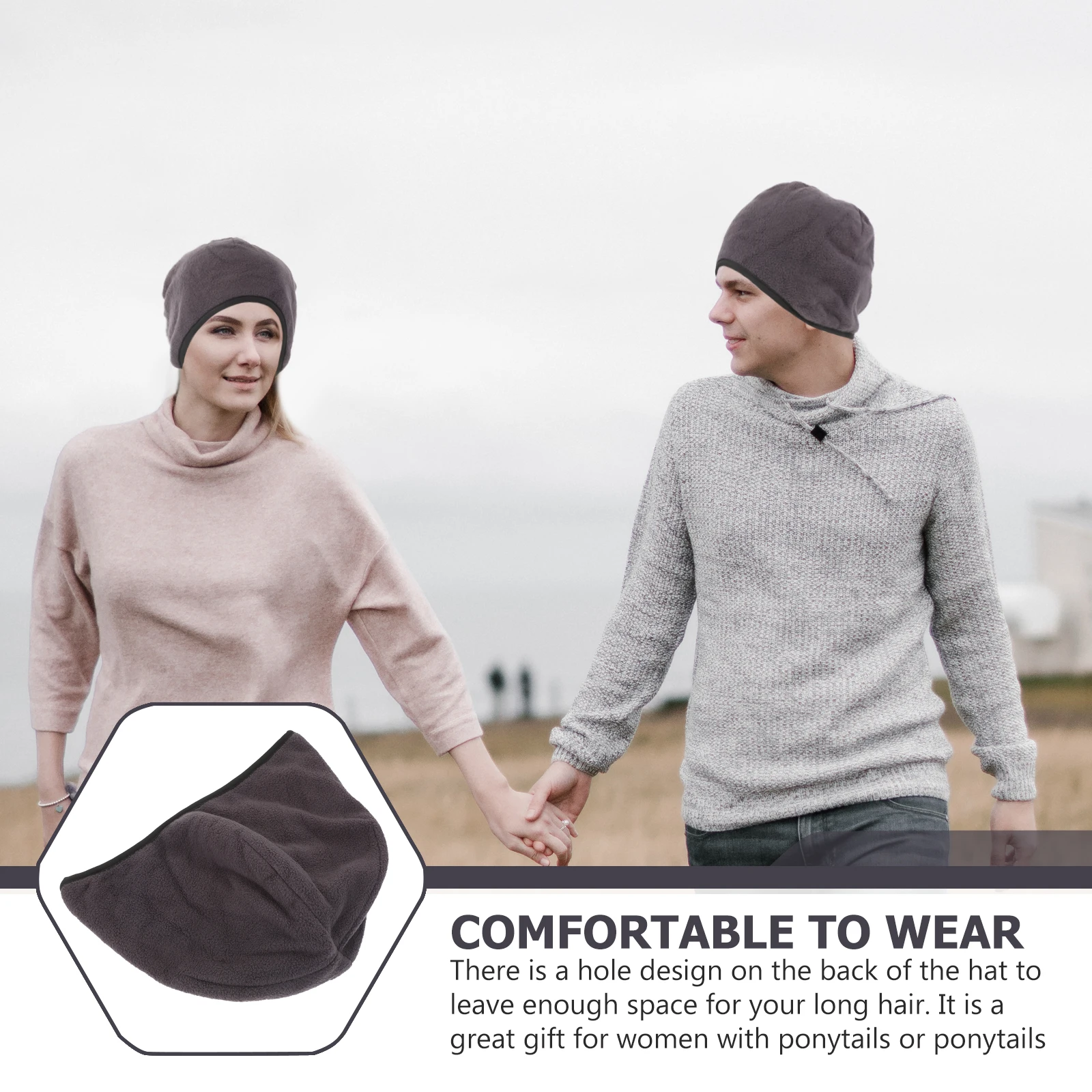 

1pc Women Outdoor Windproof Warm Fleece Cycling Hat Long Hair Hole Universal Size Stretchy Cap For Hiking Running Sports Polar