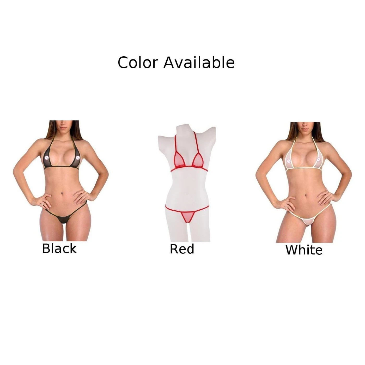 Womens Bikini Swimsuit Soft See-through Mesh Strappy Bra Thong Swimwear Beach Sunbath Exposed Butt Comfortable Female Calcinha