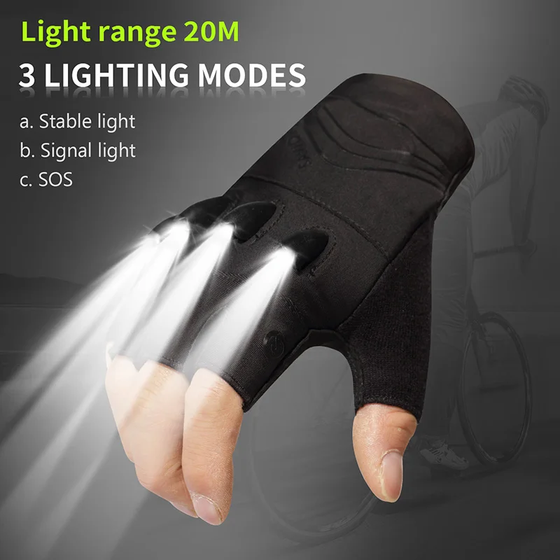 Savior LED Flashlight Fishing Gloves Luminous Breathable Half Finger Summer Fingerless MTB Mountain Cycling Bicycle Gloves Men