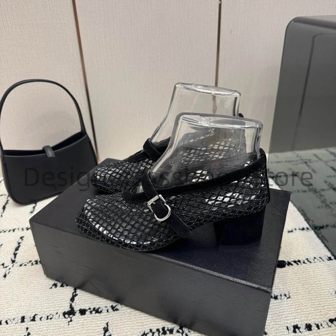 2026 Retro Mesh Mary Jane Shoes Patent Leather Sheepskin Lining Metal Buckle Daily Dress Footwear