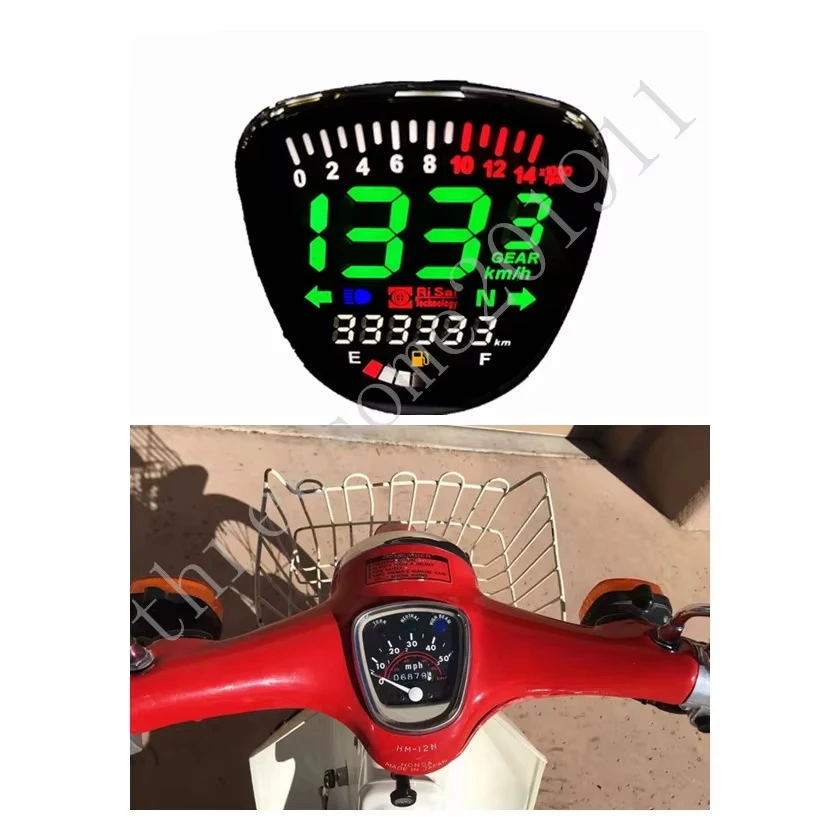 عداد المسافات الرقمي LCD للدراجات النارية عداد السرعة مقياس سرعة الدوران Assy لهوندا سوبر شبل C50 C70 C90 #3