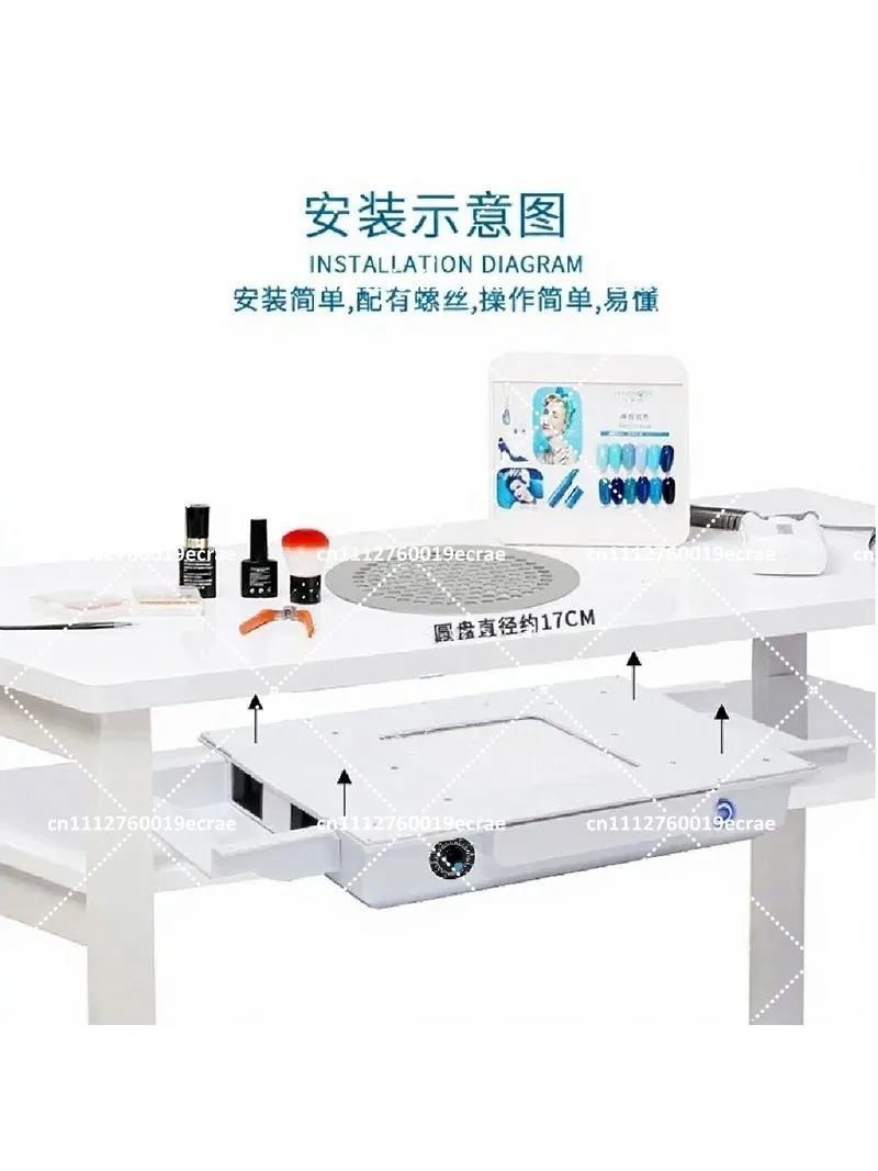 White 100W Four-Turbine Adjustable Speed Manicure Table Vacuum Cleaner, Embedded Large Suction Nail Dust Collector