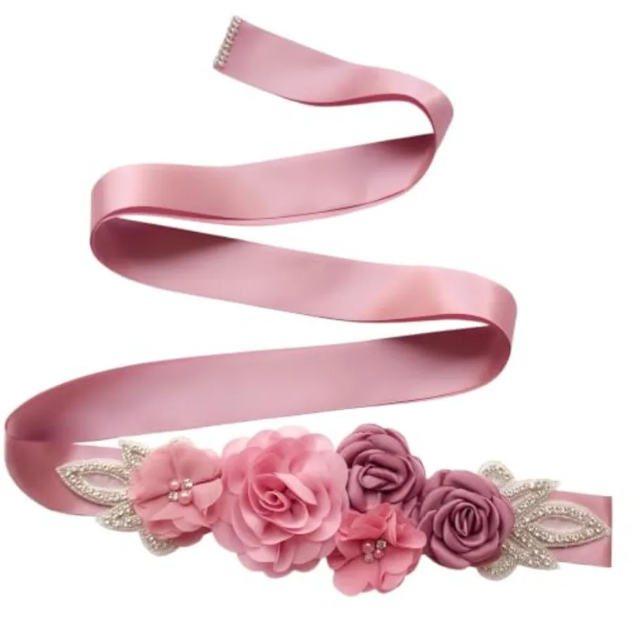 

Sash Belt with Flowers Pearls Rhinestone for Wedding Bride/Baby Shower Dress