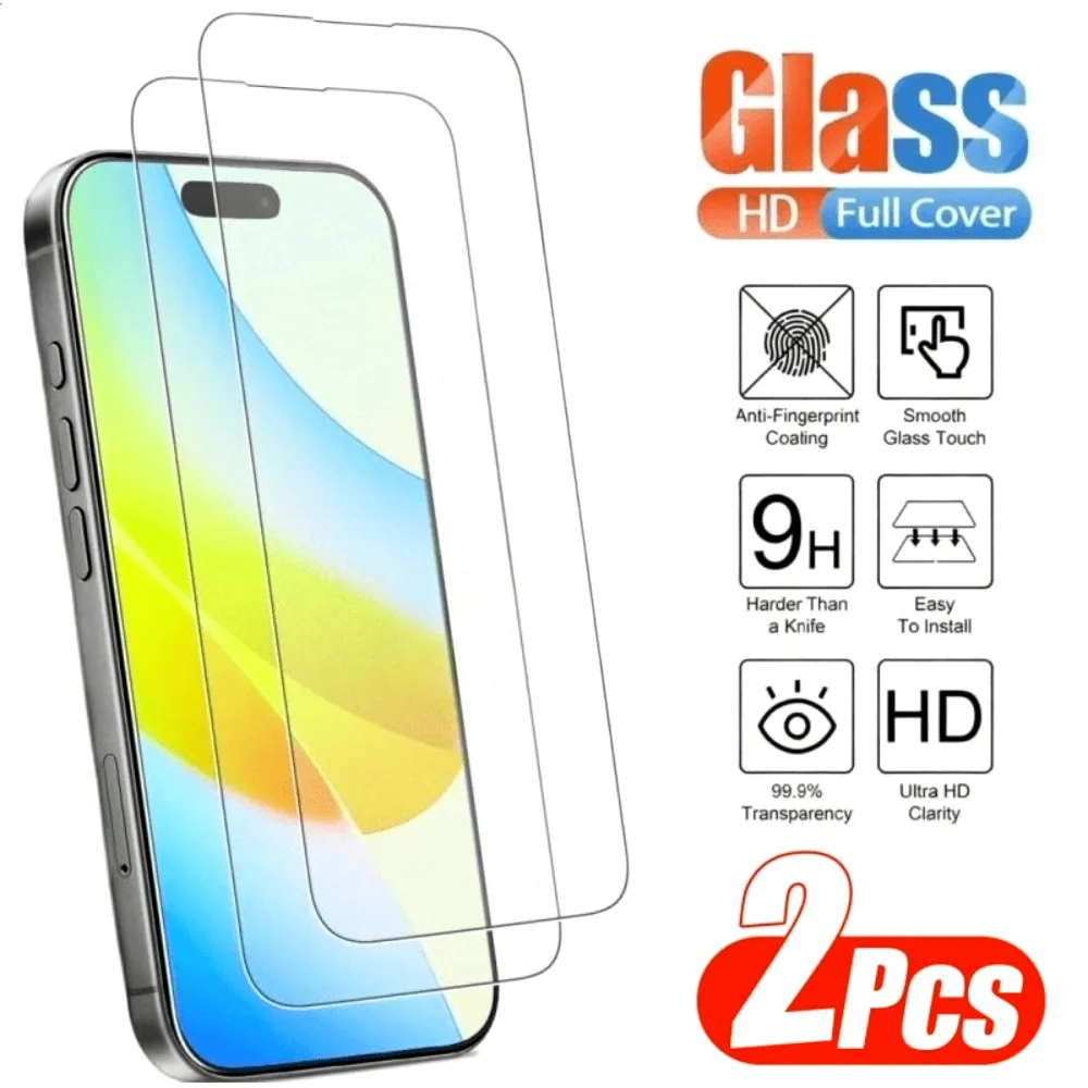 

2Pcs Ultra HD Full Screen Protector for iPhone 17 16 15 14 Pro Max 17e 16e 15 14 Plus 13 12 11 Pro 9H Hardness Tempered Glass