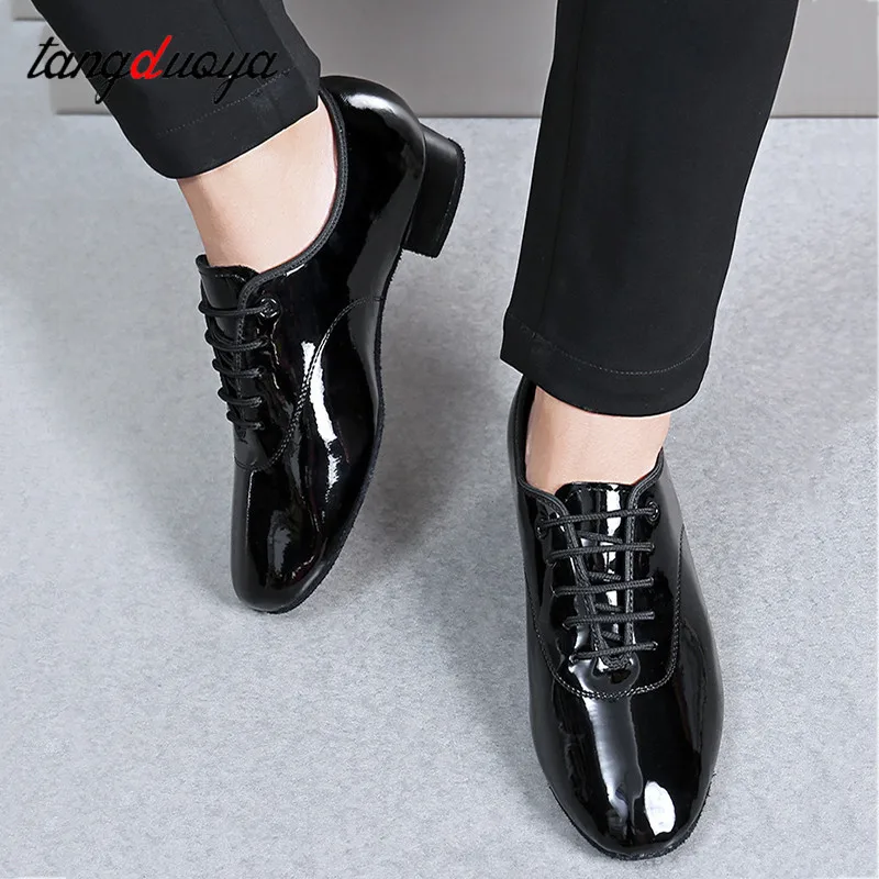 Patent leather dance shoes mens Customizable 46/47 ballroom dance competition shoes latin jazz dance shoes man Indoor Soles 2CM