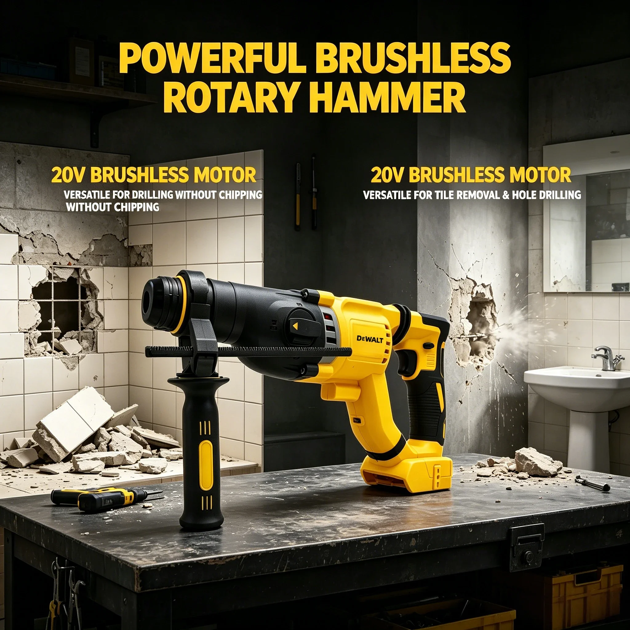 DEWALT DCH263 20V Cordless Brushless Rotary Hammer, Handheld Tool for Wall and Concrete Drilling - view 6
