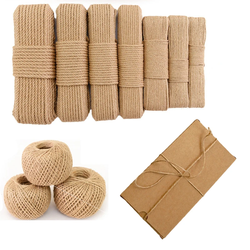 1MM-14MM Diameter Natural Jute DIY Crafts Gift Wrapping Vintage Twine Ropes For Gardening Wedding Christmas Decor 5M-100M