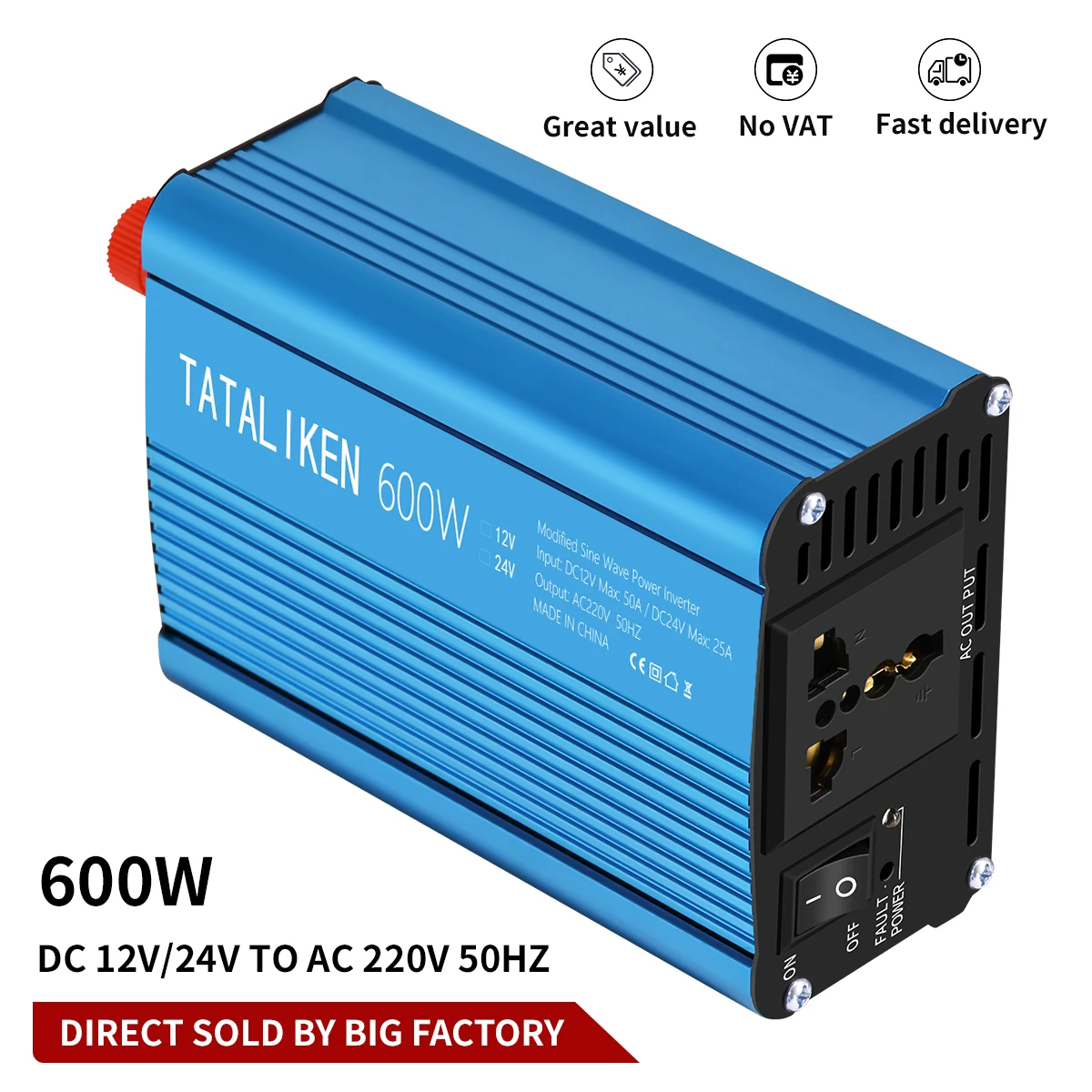 Power Inverter 600W 1500W 2000W DC 12V/24V To AC 220V Modified Sine Wave Inverter for Car RV Truck Boat