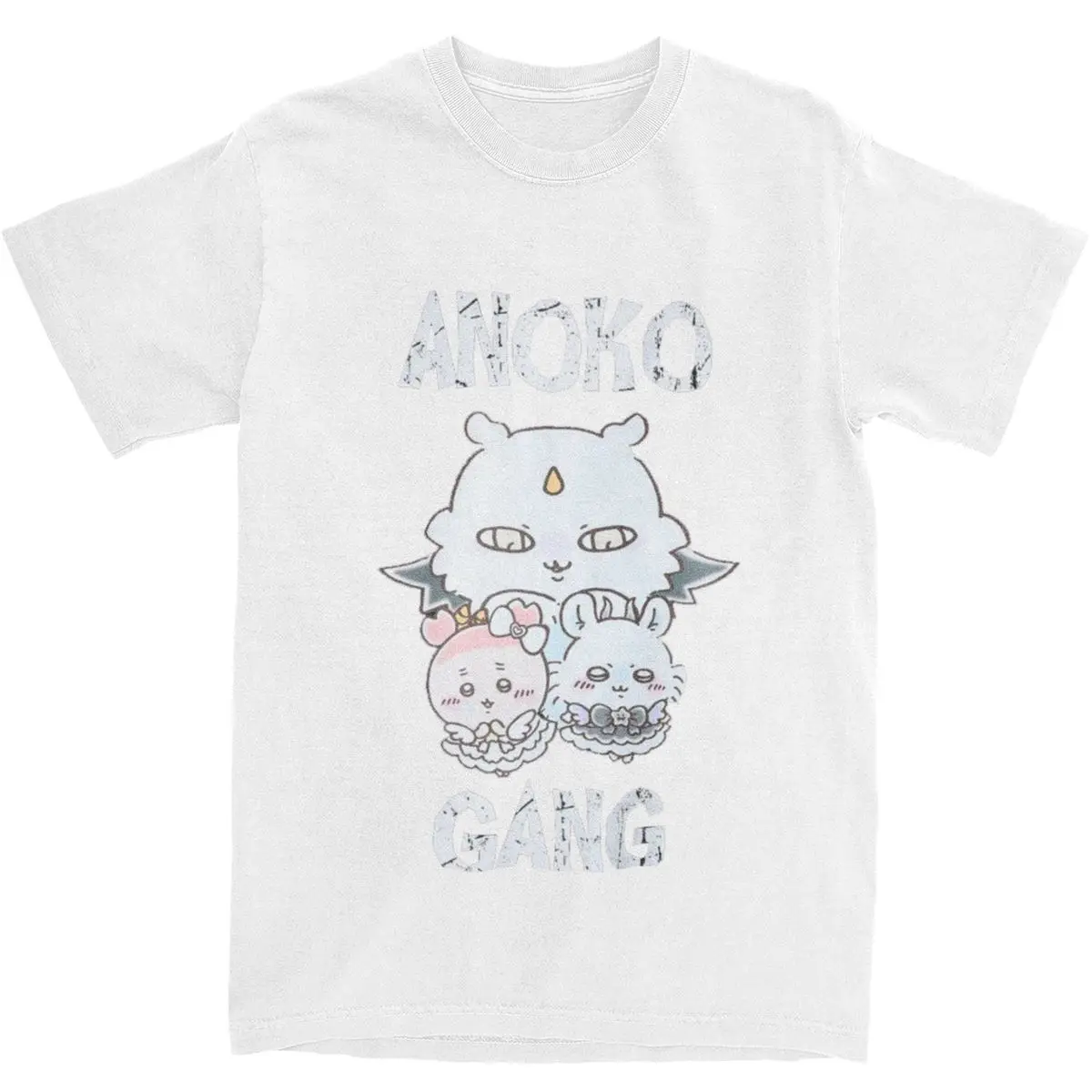 Men's Chikawa- ANOKO GANG T-Shirts 100% Cotton Tops Summer Vintage Short Sleeve T Shirt O Neck Hip Hop Printed Tshirt