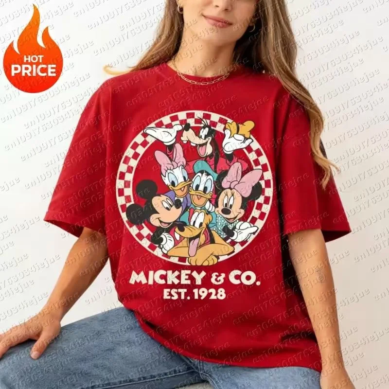 Mickey Mouse 2026 New Boy Girl Summer Cotton T-shirt Family Parent-child Wear Oversized Casual Men Women Short Sleeve T-shirt