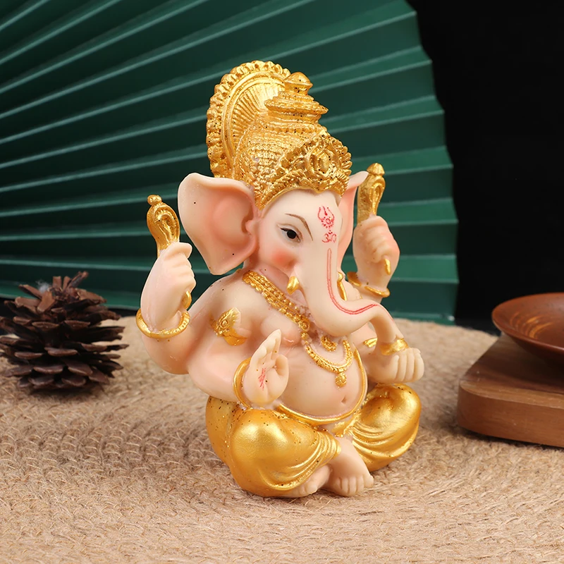 1Pcs Elegant And Beautiful Gold Lord Ganesha Buddha Statue Elephant God Sculptures Ganesh Figurines