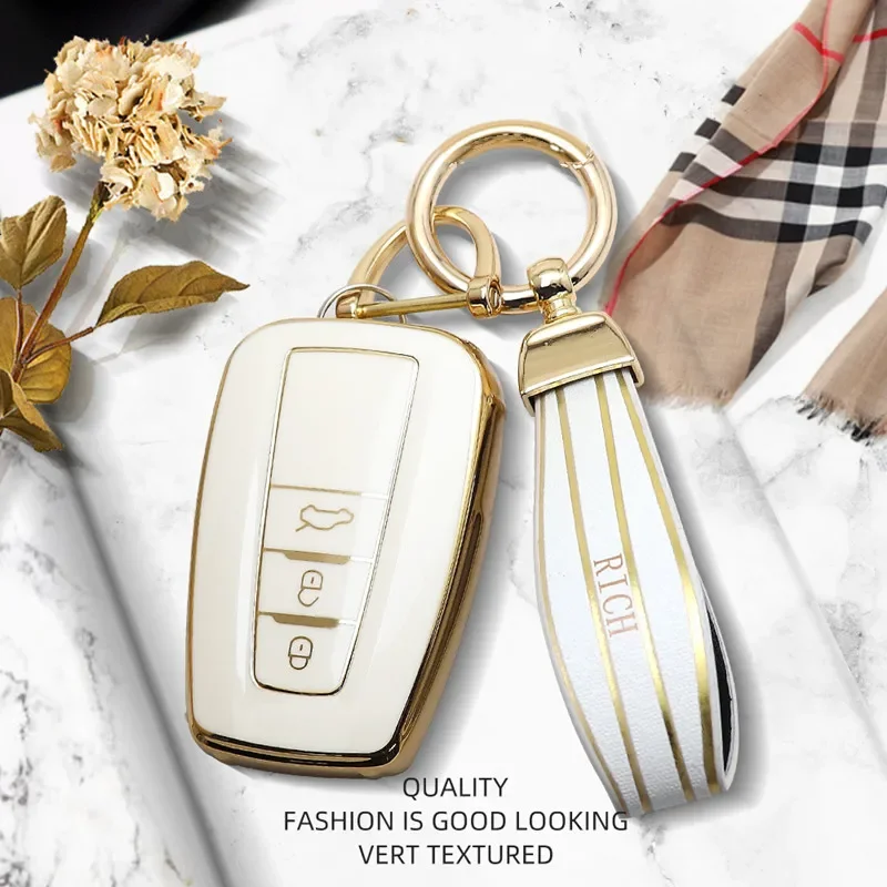 

Luxurious Golden Edge Remote Key Case Protective Cover For Toyota Camry CHR Prius Corolla RAV4 Prado 2017 2018 Car Accessories