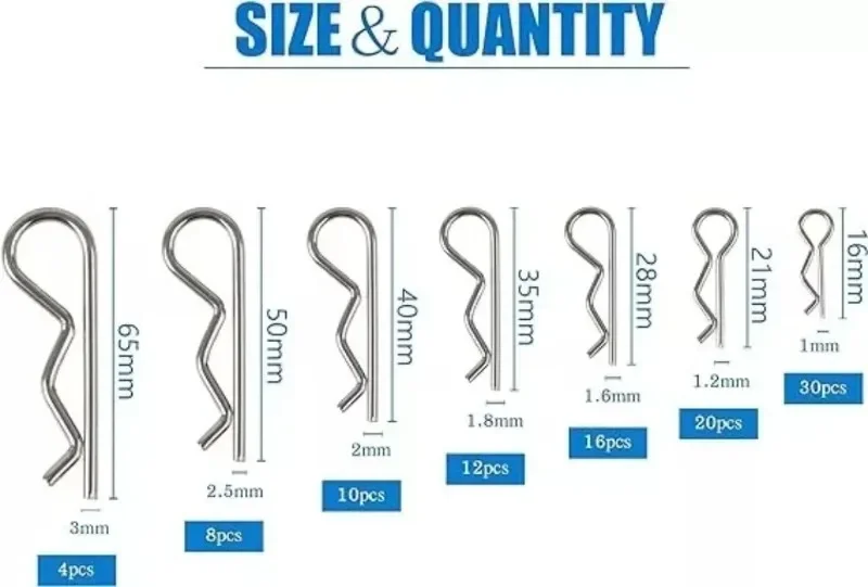 100pcs/box Spring Cotter Pins Stainless Steel  R Clips Split Pins Wave Shape for Fasteners Tools