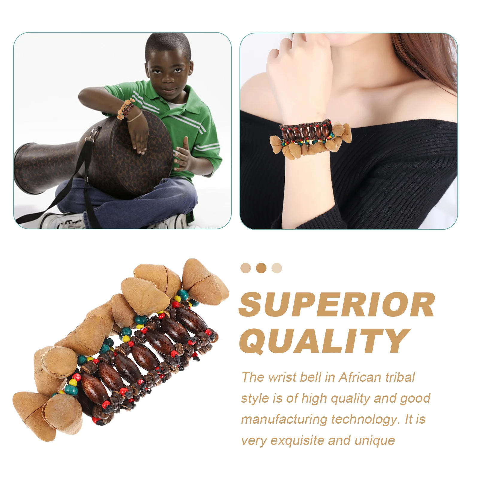 Nutshell Tambourine Tribal Style Bangle Toys Vintage Creative Djembe African Wooden Bell Miss