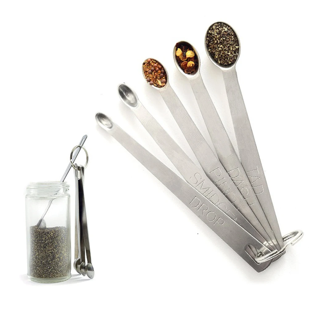 

5 PCS/Set Measuring Spoon Smooth Spoons Stainless Steel Mini Compact Baking Hanging