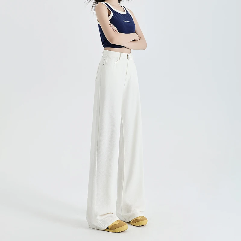 الصيف رقيقة لينة مريحة ليوسيل النسيج امرأة الجينز Y2K فتاة القطن الأبيض فضفاض بنطال ذو قصة أرجل واسعة موضة بناطيل كاجوال زائد طول #2