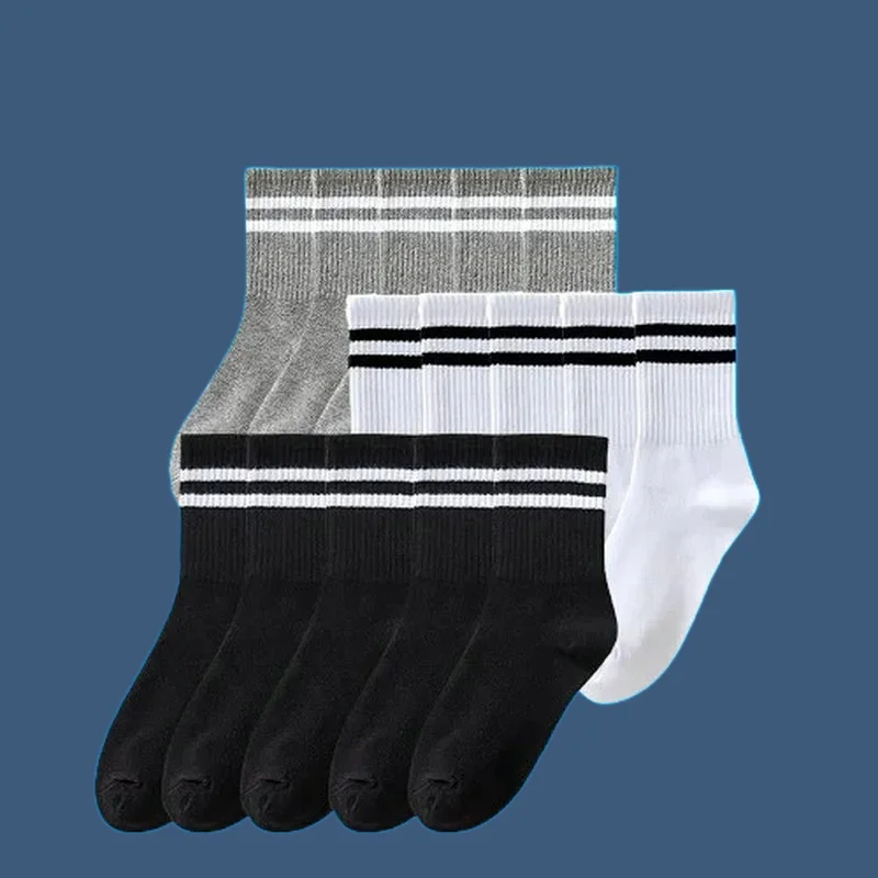 

15/30 Pairs Casual Socks Women Parallel Bars Trendy Versatile Black White Gray Mid Tube Socks Breathable Comfortable Short Socks