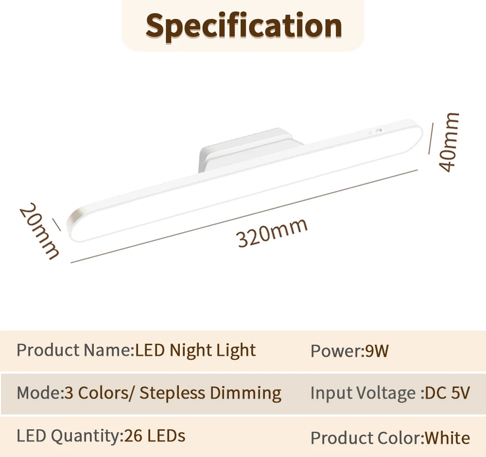 LED Desk Lamp Hanging Magnetic Stepless Dimming LED Night Light USB Rechargeable Bedroom Light Cabinet Closet Reading Night Lamp