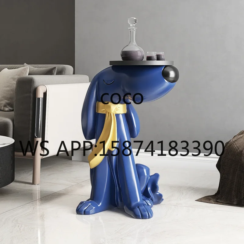 Light Luxury Large Landing Dog Sculpture Creative Resin Ornament with Tray Living Room Welcome Home Decoration