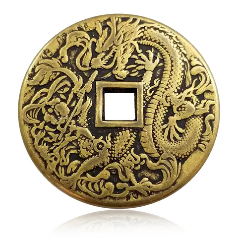 Chinese Dragon Antique Coin Mountain Ghost Bronze Brass Hangable Ornaments Coins Collectibles Fengshui Dispel Misfortune