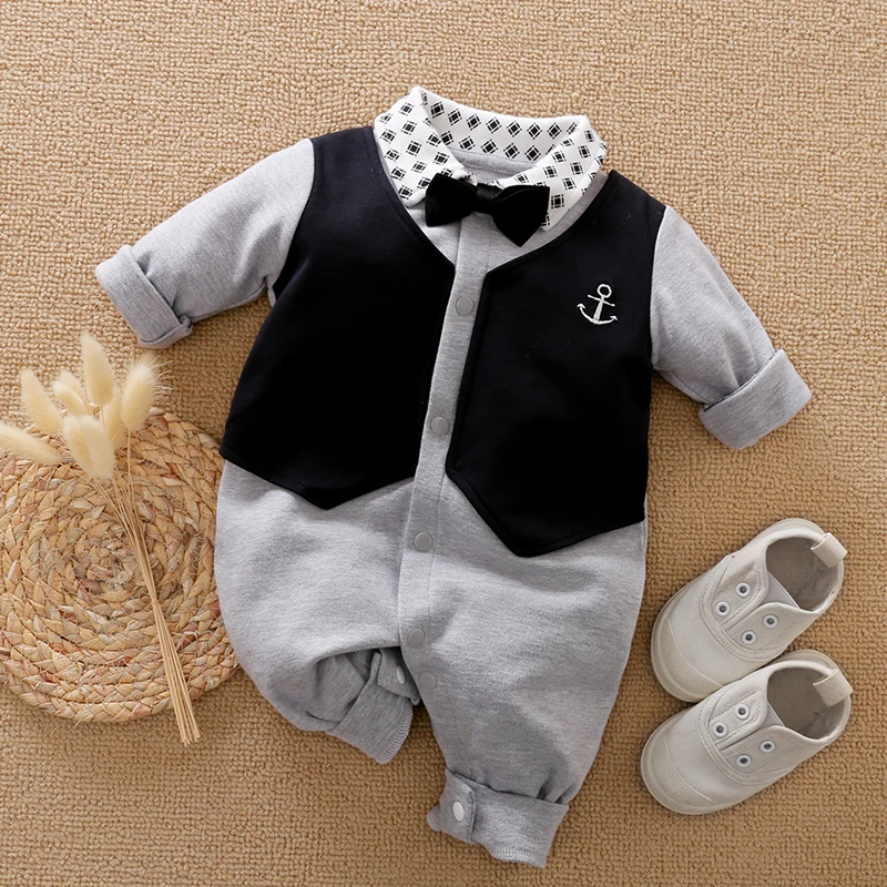 Baby Boys Outfit Infant Clothes Gentleman Suits Long Sleeve Toddler Onesie Costume Romper Jumpsuit 100% Cotton Spring and Autumn