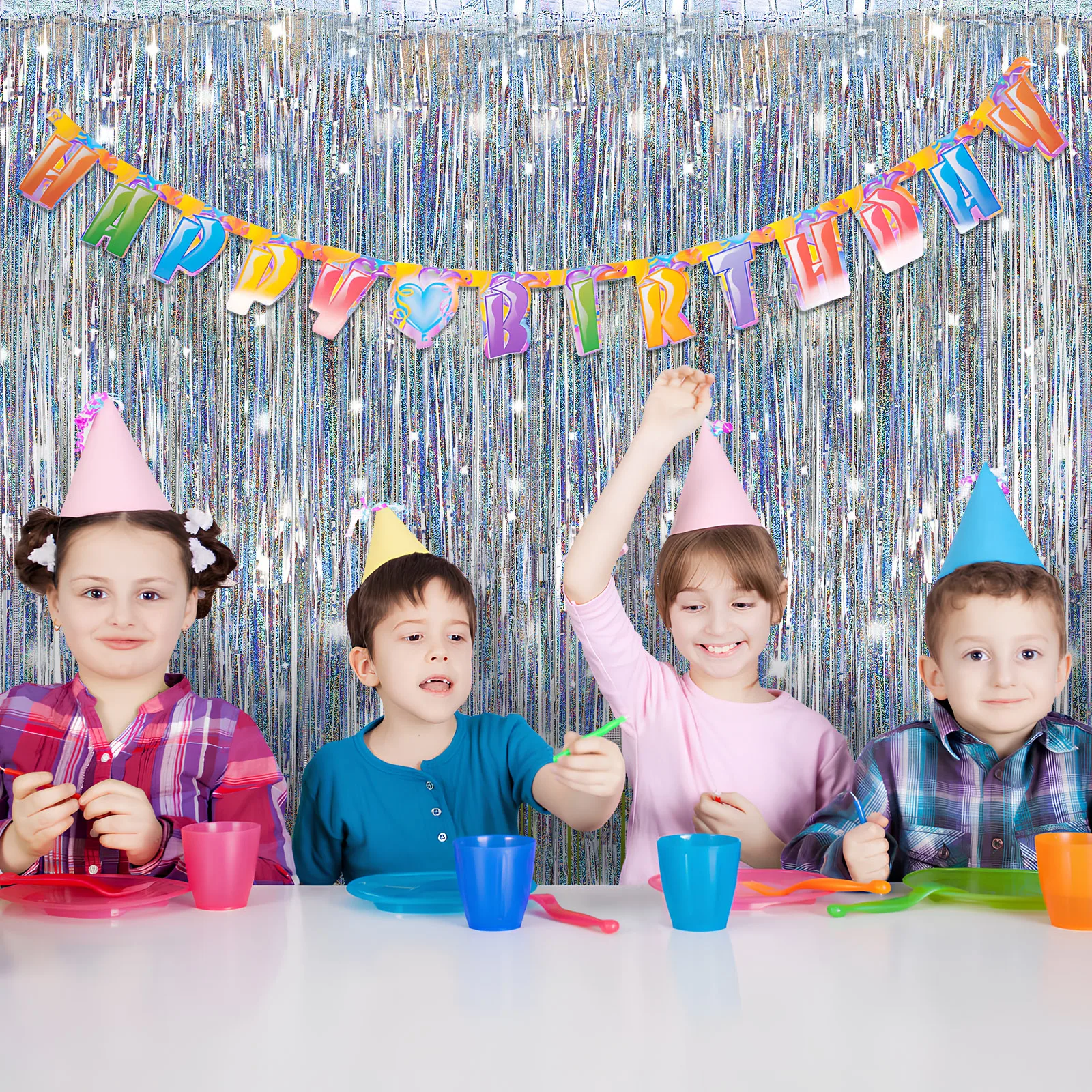 

4 Pcs Glitter Curtain Streamers Metallic Fringe Backdrop Silver Curtains Rain Foil The Pet Decoration