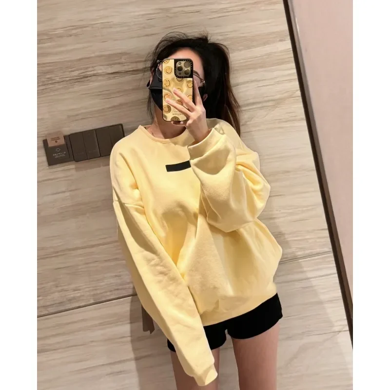 

New Luxury Design Women's Silicone Logo Hoodie Classic Double Line Round Neck Hoodie High Street Couple Plus Velvet Sweater Set