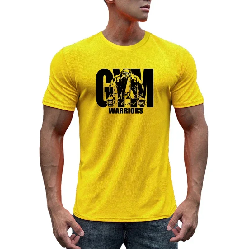 Summer Men Gym Pumping iron Bodybuilding Casual Fitness Short Sleeve Running Training Breathable Mesh Quick Dry  Tops T-shirt