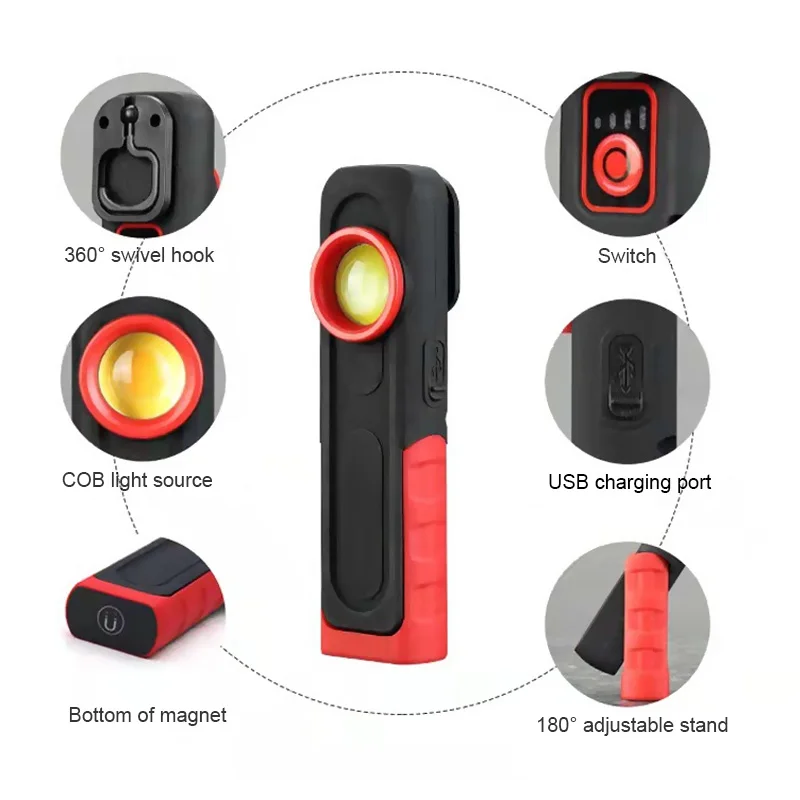 Magnetic Flashlight COB LED Work Light Torch Portable USB Inspection Light Lantern Hook COB Hanging Camping Light 3 Mode